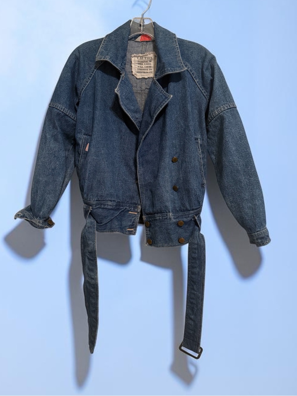 MOVIE Vintage/Y2K Denim Moto Jacket Belted Motorcycle Style Blue Jean Jacket